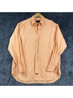 Robert Talbott Men's Orange 100% Linen Button Down Shirt Pocket Size L Resort
